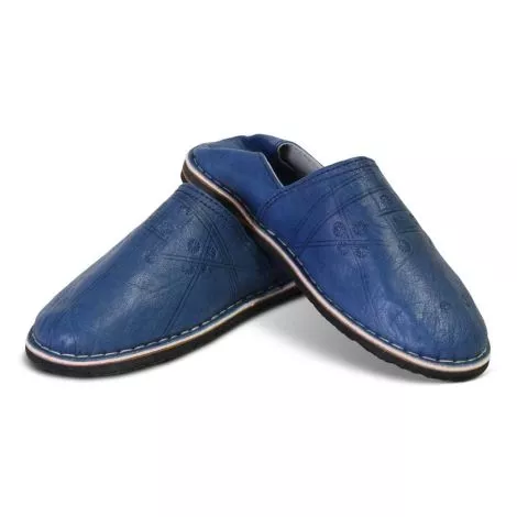 Babouches Marocaines Hommes Cuir Bleu SFMRKBAB00007