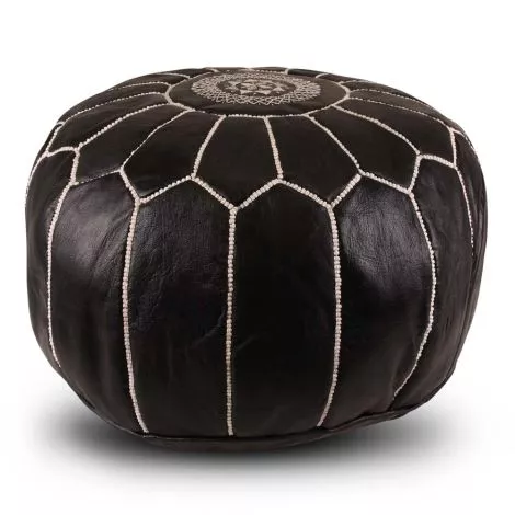 Pouf marocain en cuir noir rond SFMRPF00056