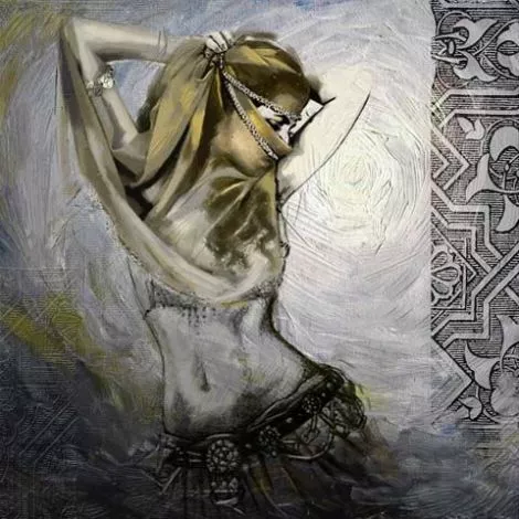 Voile de danseuse orientale avec peinture marocaine SFCVSLD00043