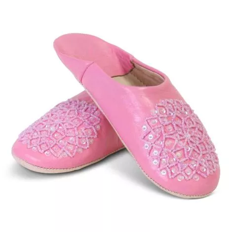 Chaussons marocains en cuir rose à paillettes SFMRKBAB00037