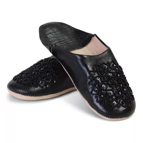 Chaussons marocains cuir noir paillettes SFMRKBAB00029