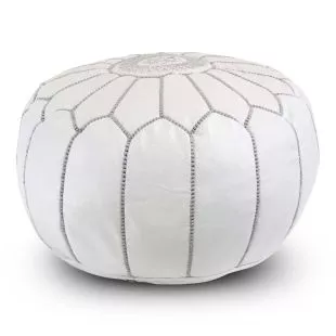 Pouf marocain en cuir blanc rond SFMRPF00006